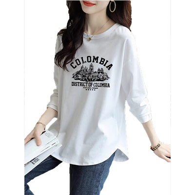 纯棉长袖t恤女秋冬季高级感加绒