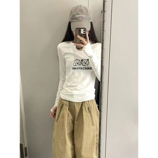 白色长袖t恤女装2026新款早春穿搭超火欧货内搭可外穿打底衫上衣