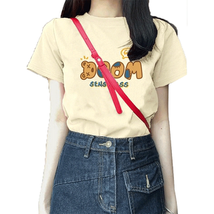 美式纯棉短袖t恤女2026新款夏季小众设计感别致正肩显瘦潮牌上衣