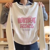 t恤女洋气内搭打底衫 2025新款 秋冬季 白色v领纯棉长袖 加绒修身 上衣