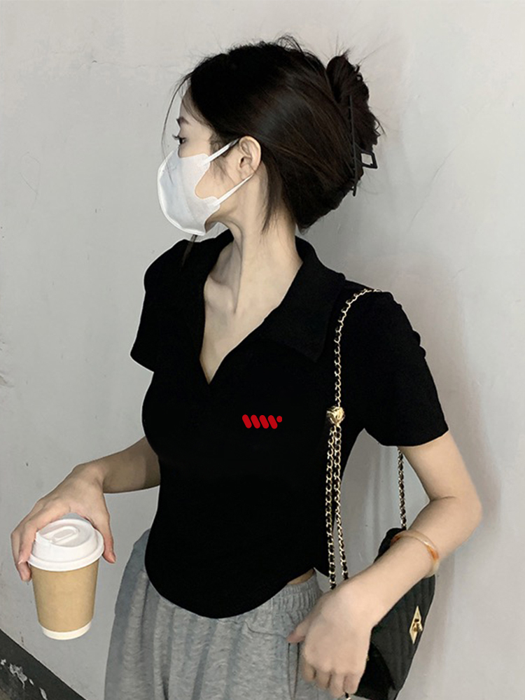 黑色polo衫纯棉短袖t恤女夏季