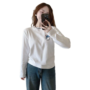 纯棉长袖t恤女装2025新款秋冬季加绒内搭打底衫微胖正肩上衣遮肚