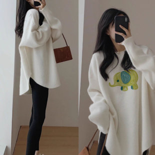 长袖 加绒中长款 上衣遮屁股洋气 女冬季 韩系早秋穿搭纯棉内搭打底衫