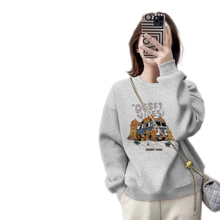 秋冬季加绒加厚女士圆领卫衣2026新款爆款慵懒风高级感超好看外套