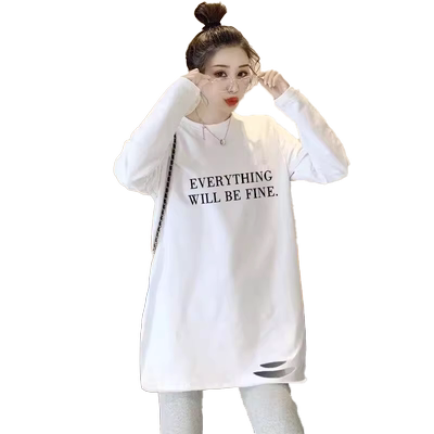 长袖T恤女宽松中长款上衣