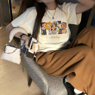 美式 宽松设计感小众可爱韩系甜美上衣ins潮 复古纯棉短袖 t恤女夏季