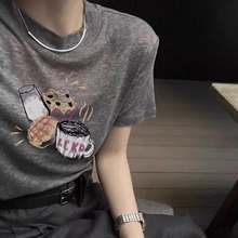 灰色纯棉短袖t恤女夏2025新款小众不撞款穿搭上衣薄款轻奢高级感