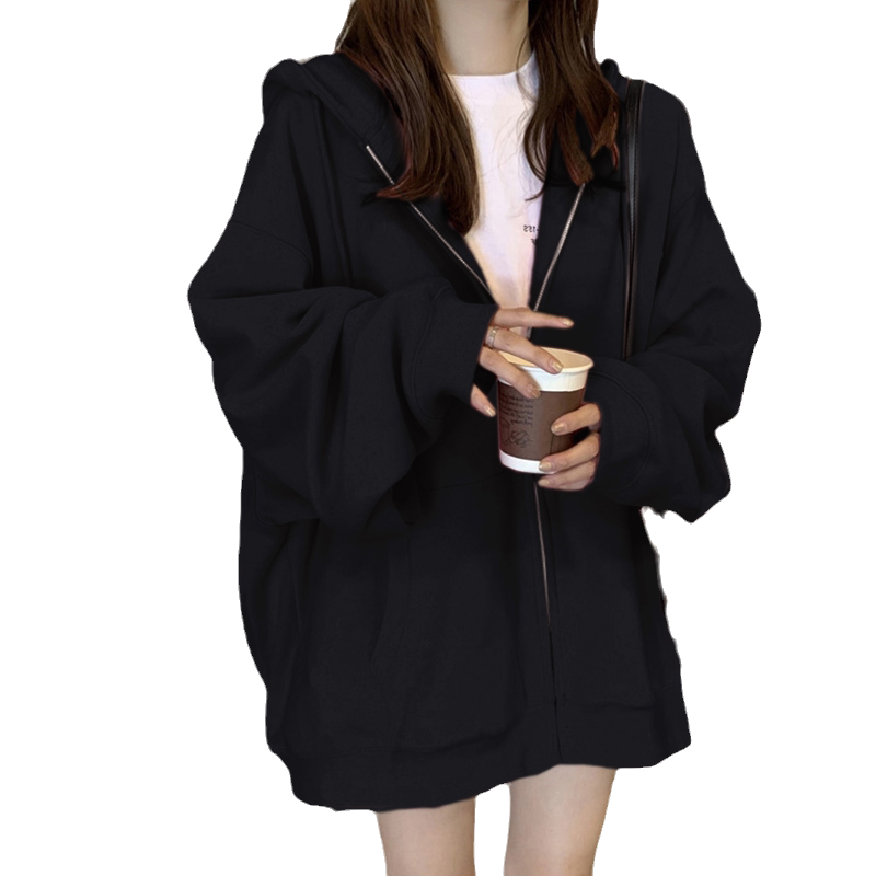 2026早春新款宽松bf慵懒风连帽长袖卫衣女加绒加厚秋冬季女装外套