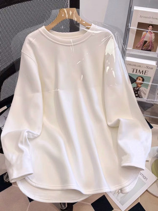 秋冬加绒加厚打底衫女中长款遮屁股内搭搭配鲨鱼裤的纯棉长袖上衣