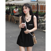 黑色辣妹吊带法式 t恤上衣外穿 港风无袖 别致小背心女2025新款 夏季