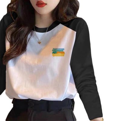 纯棉打底衫女装撞色插肩袖上衣