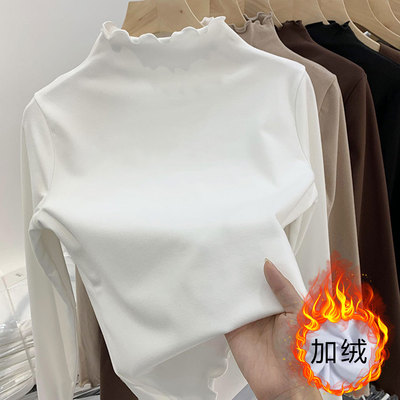 白色修身内搭可外穿半高领打底衫女秋冬季长袖t恤上衣设计感小众