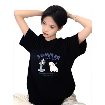 夏季纯棉短袖t恤女宽松卡通上衣