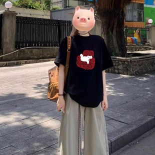 t恤女2025新款 夏季 黑色纯棉短袖 爆款 上衣 薄款 气质高级小众不撞衫