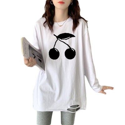 白色打底衫女秋冬季加绒破洞上衣