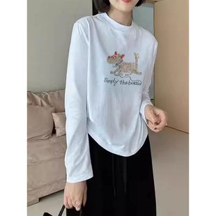 白色纯棉长袖t恤女装2026新款超火洋气欧货潮时髦内搭打底衫上衣