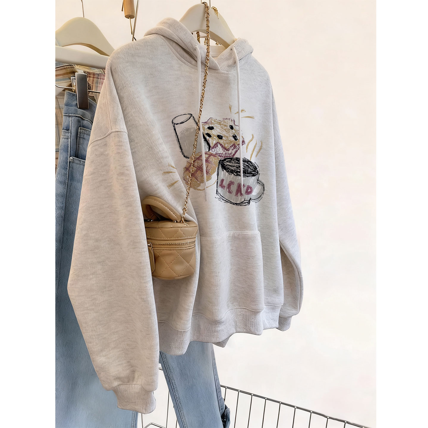 早秋巨好看的灰色女士连帽卫衣2025新款爆款时尚洋气秋冬加绒外套