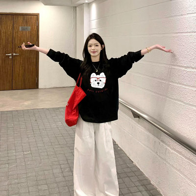 黑色长袖t恤女2026新款秋冬季加绒内搭打底衫韩系慵懒松弛感上衣