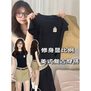 黑色潮牌短袖t恤女2026新款夏季御姐轻熟绝美韩系漂亮独特小上衣