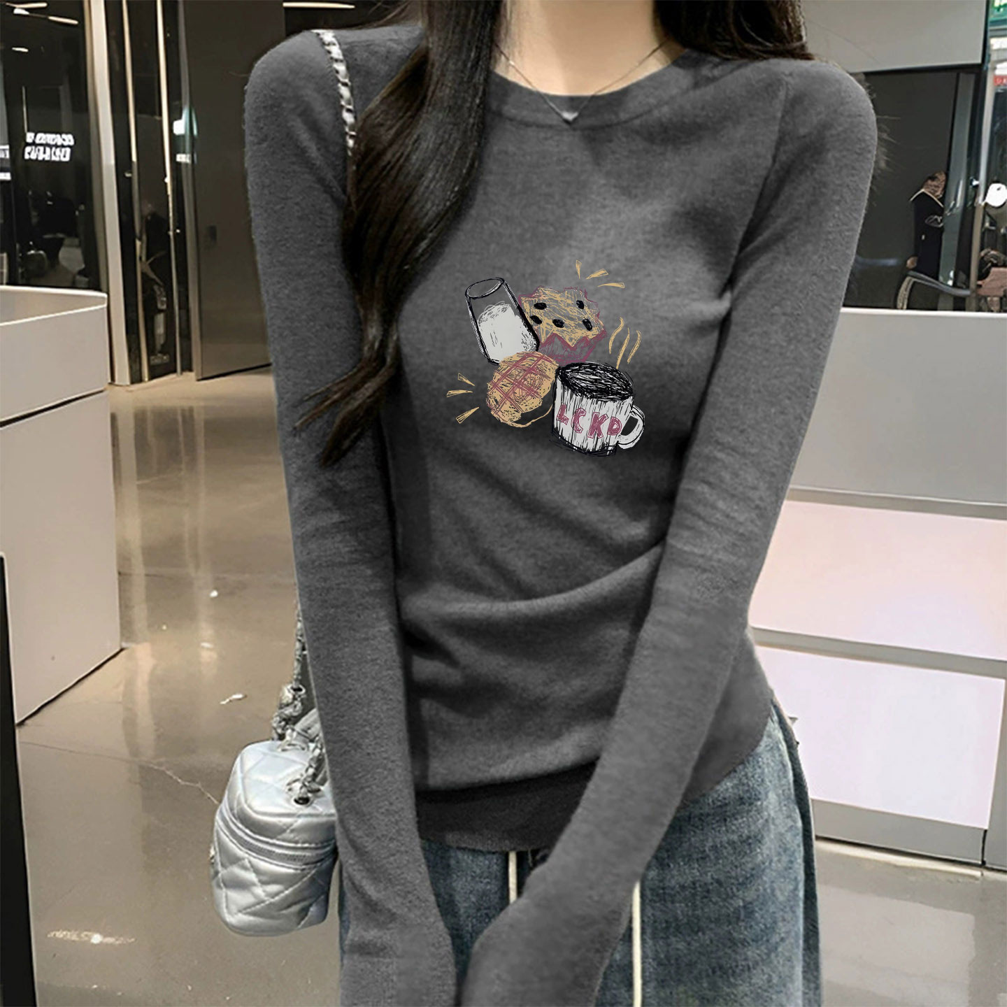 秋冬季灰色内搭高级感可外穿打底衫女装2025新款漂亮长袖t恤上衣