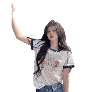 白色纯棉短袖t恤女装2026早春新款爆款夏季韩系chic别致正肩上衣