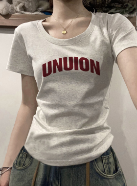 纯棉短袖t恤女2026新款夏季小众设计感复古港味chic正肩女装上衣