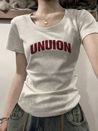 纯棉短袖t恤女2025新款夏季小众设计感复古港味chic正肩女装上衣