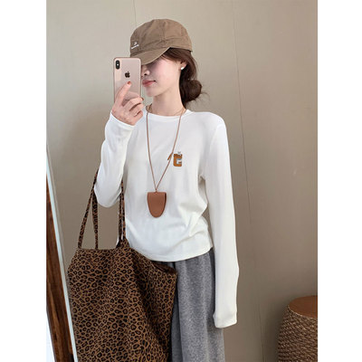 纯棉长袖t恤女装2025漂亮新款秋冬季磨毛加厚保暖内搭打底衫上衣