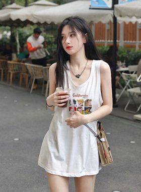 纯棉白色吊带背心女2026新款夏季宽松外穿设计感美式无袖t恤上衣