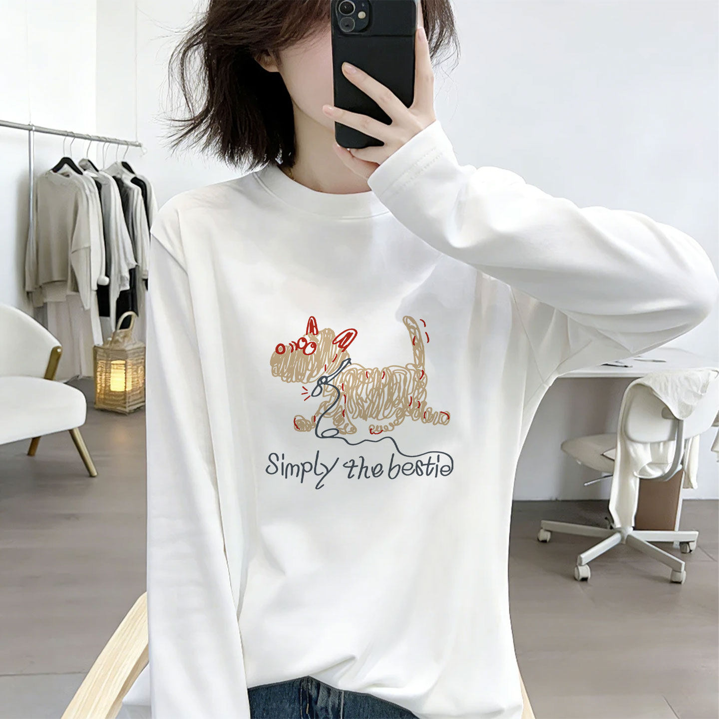 白色纯棉长袖t恤女装2026新款早春穿搭卡通内搭可外穿打底衫上衣,女装/女士精品,T恤,淘宝优惠券,粉丝福利购,淘宝优惠卷