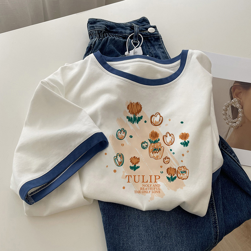 白色纯棉短袖t恤夏季插肩袖上衣