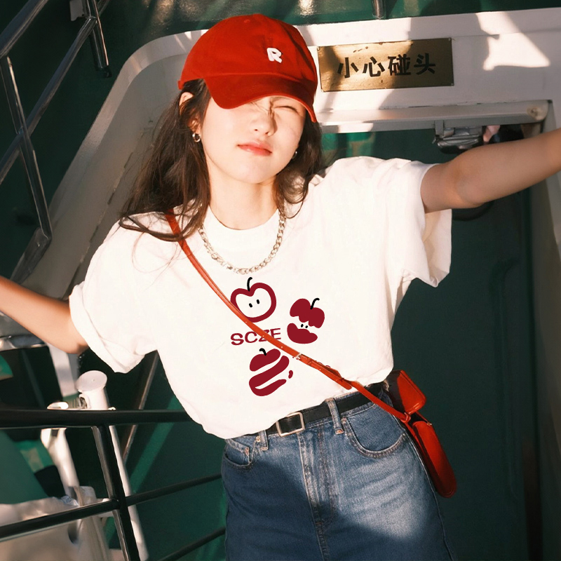 纯棉短袖t恤女2025新款夏季小众极简韩系穿搭韩里韩气设计感上衣