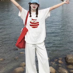 白色纯棉短袖 宽松显瘦韩系慵懒风松弛感上衣服 t恤女2025新款 夏季