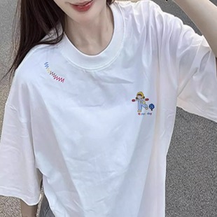 t恤女2025新款 宽松韩版 白色纯棉短袖 夏季 上衣 显瘦慵懒风大码 女装