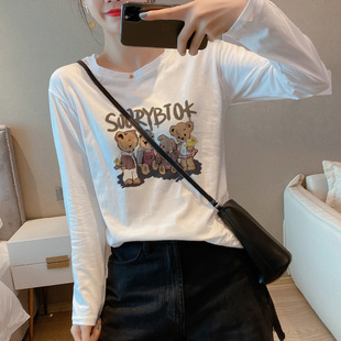 白色内搭长袖t恤女装加绒打底衫秋冬季欧货时尚减龄洋气纯棉上衣