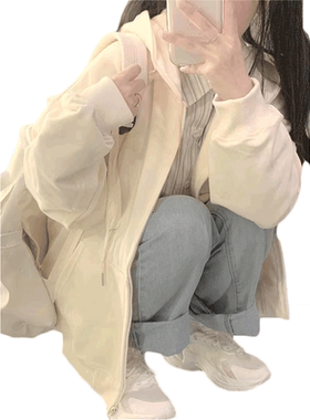 杏色宽松休闲卫衣女装开衫外套