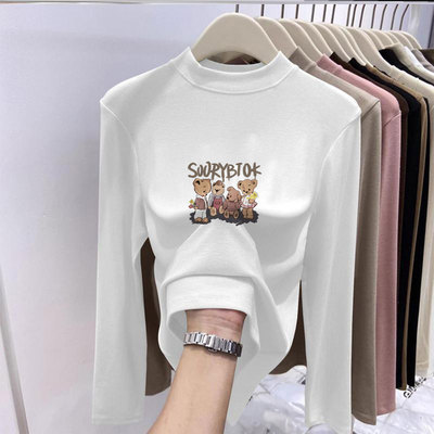 秋冬季加绒加厚洋气内搭可外穿打底衫女2025新款立领长袖t恤上衣