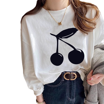 白色纯棉长袖t恤女装秋冬加绒