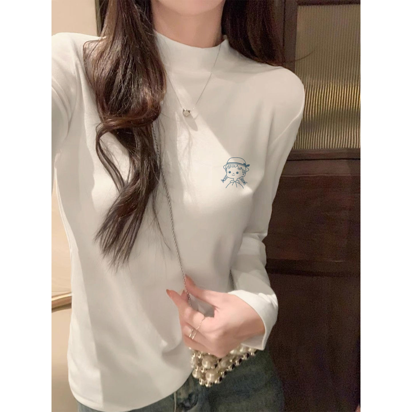 秋冬德绒内搭高级感打底衫女2025新款立领显瘦长袖t恤上衣可外穿