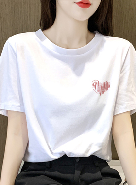 2026年新款夏季白色纯棉短袖t恤女宽松显瘦大码女装正肩上衣ins潮