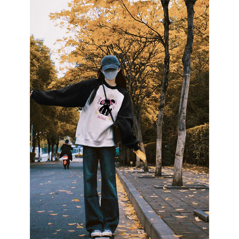 女卫衣oversize美式高街插肩上衣