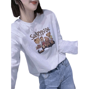 白色纯棉长袖t恤女装2026早春新款秋冬季加绒打底衫美式复古上衣