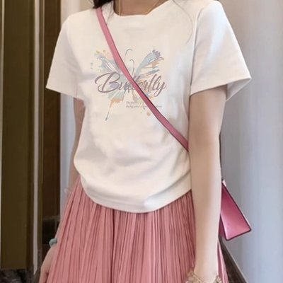 白色纯棉短袖t恤女2025新款爆款夏季美式温柔超好看独特漂亮上衣