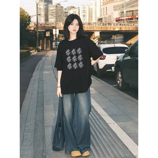 黑色纯棉短袖t恤女2026新款夏季宽松韩系穿搭今年流行的女装上衣