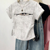 夏季 夏日绝美白色扎染纯棉短袖 t恤女2025新款 独特超好看单穿上衣