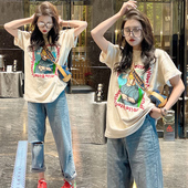 宽松设计感小众潮牌正肩上衣 夏季 欧货欧洲站纯棉质感短袖 t恤女装