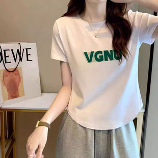 白色正肩短袖 小众别致设计感u型不规则下摆上衣 t恤女2025新款 夏季