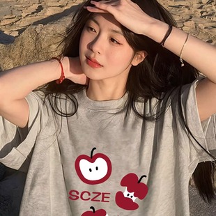 高端欧货潮牌上衣 灰色纯棉短袖 t恤女2025新款 夏季 高级小众不撞款