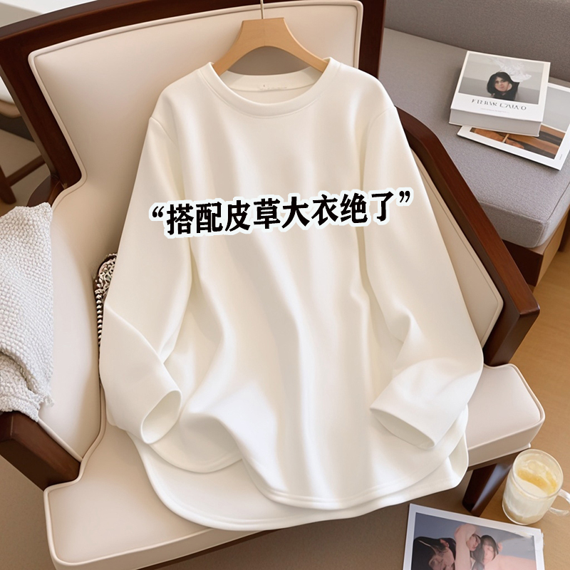 欧货加绒白色打底衫女秋冬上衣