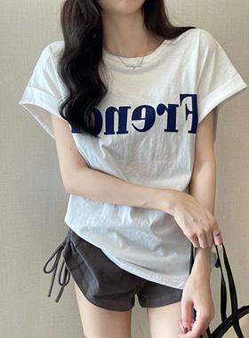 白色纯棉质感短袖t恤女夏季2026新款美式复古字母印花女装上衣服